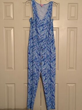 Lilly Pulitzer Blue Green Leaf-Print Jumpsuit